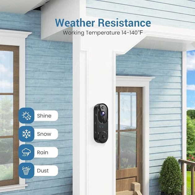 Розумний відеодзвінок Wi-Fi 1080P з камерою та дзвінком, AI виявлення людини, нічне бачення, двосторонній аудіозв'язок, чорний - зображення 3