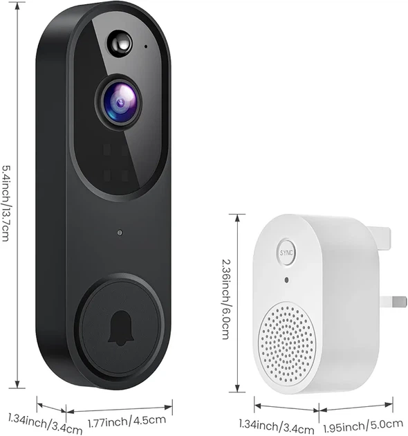 Розумний відеодзвінок Wi-Fi 1080P з камерою та дзвінком, AI виявлення людини, нічне бачення, двосторонній аудіозв'язок, чорний - зображення 9