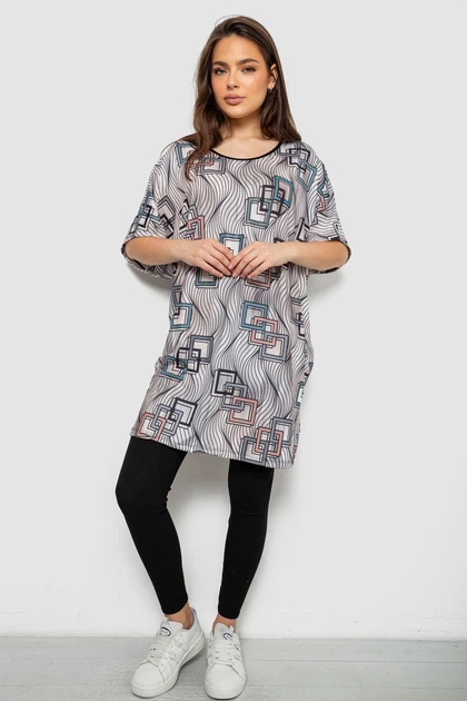 Футболка жіноча з принтом, колір бежевий, XXXL-4XL 244R9615 - Фото 2 Футболка жіноча з принтом, колір бежевий, XXXL-4XL 244R9615 - изображение 2