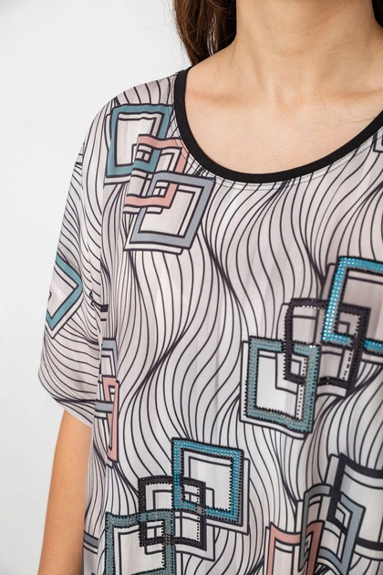 Футболка жіноча з принтом, колір бежевий, XXXL-4XL 244R9615 - Фото 5 Футболка жіноча з принтом, колір бежевий, XXXL-4XL 244R9615 - изображение 5