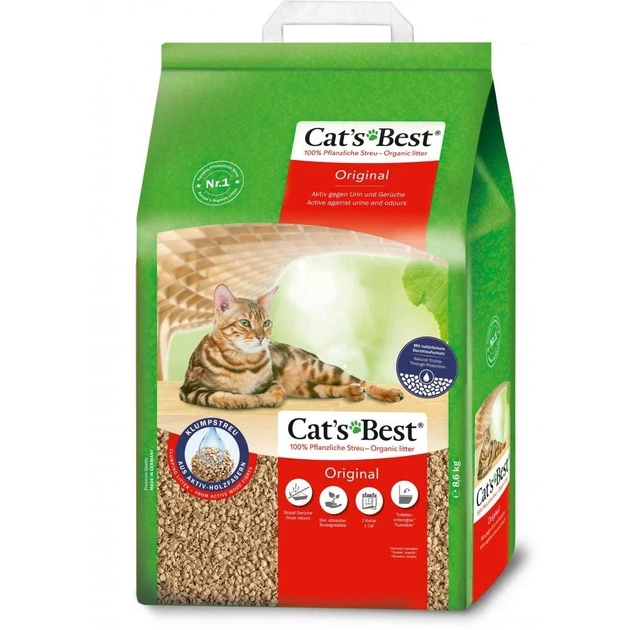 Наповнювач для котячого туалету Cat's Best Original Еко Плюс дерев'яний 20 л/8.6 кг - Фото 1 Наповнювач для котячого туалету Cat's Best Original Еко Плюс дерев'яний 20 л/8.6 кг - зображення 1