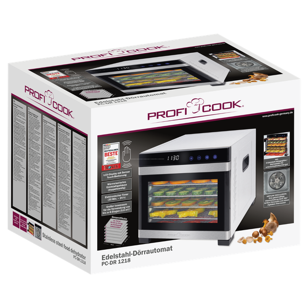 Дегидратор для сушки продуктов 6 секций 650 Вт нержавеющая сталь ProfiCook FK-1219 - изображение 10