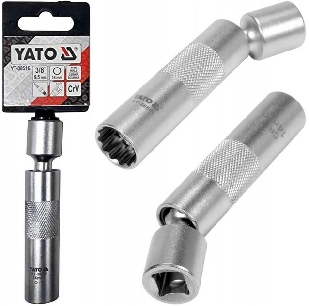 Свічковий торцевий ключ YATO 12-гранна головка 3/8" М14 3/8" кардан YT-38516 - Фото 1 Свічковий торцевий ключ YATO 12-гранна головка 3/8" М14 3/8" кардан YT-38516 - зображення 1