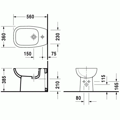 Підлогове біде DURAVIT D-CODE, окремостоячий, кругла - зображення 2