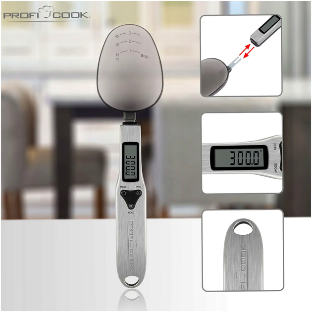 Цифровые весы ложка 300 г 0 1 г ЖК-дисплей для кухни Profi Cook металл - изображение 7