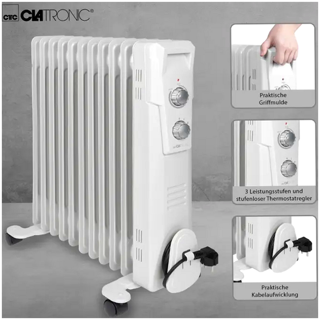 Масляный обогреватель 2300 Вт 11 секций для дома CLATRONIC белый - изображение 5