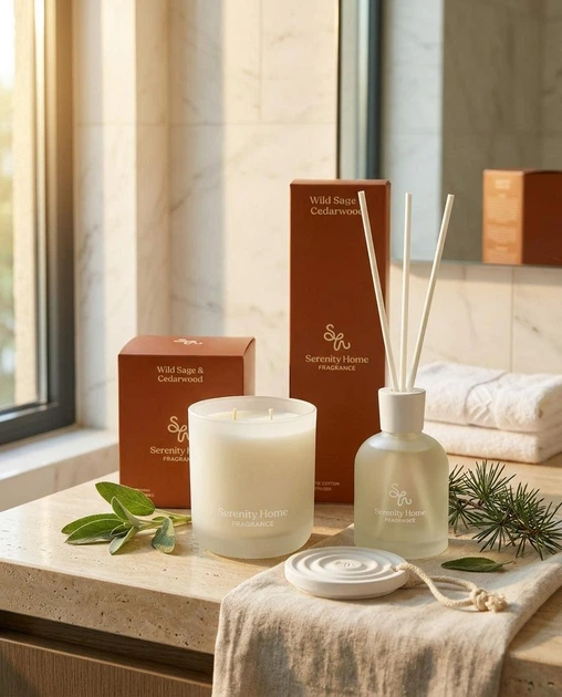Ароматическая свеча с керамической крышкой Kaktus Serenity Home Wild sage&Cedarwood 300гр - изображение 3