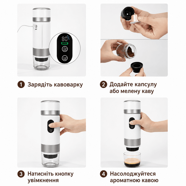 Кофеварка JN03 кофемашина портативная капсульная аккумуляторная с нагревом, ручная, Espresso maker USB - Белый - изображение 3