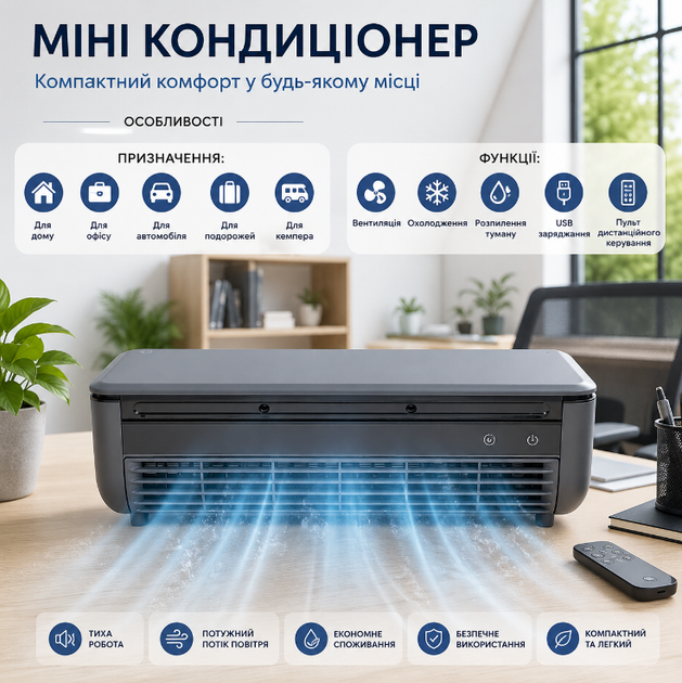 Кондиционер портативный Nexxt аккумуляторный с распылением пара 6000 мАч USB темно-серый - изображение 2