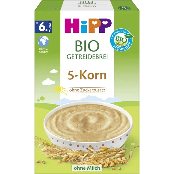 HiPP Органическая злаковая каша 5 злаков — без сахара и ароматизаторов, с 6 месяцев - Фото 1 HiPP Органическая злаковая каша 5 злаков — без сахара и ароматизаторов, с 6 месяцев - изображение 1
