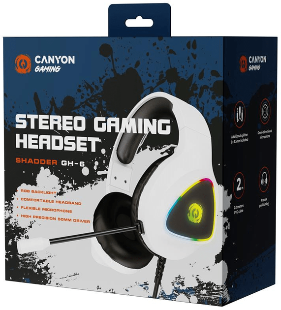 Наушники Canyon Shadder GH-6 Gaming 3.5 мм RGB White (CND-SGHS6W) - Фото 5 Наушники Canyon Shadder GH-6 Gaming 3.5 мм RGB White (CND-SGHS6W) - изображение 5
