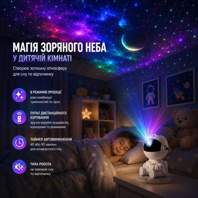 Лазерний проектор нічник Астронавт сидить на Місяці Проекція космосу та зоряного неба - зображення 3