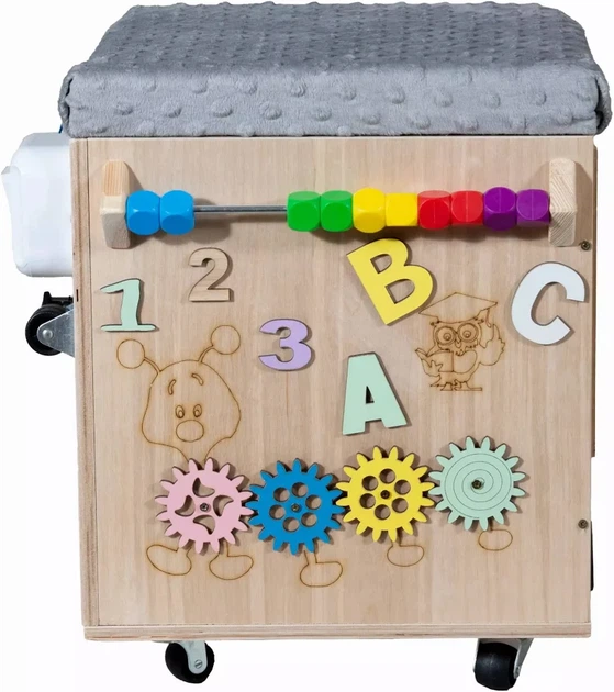 Pufa sensoryczna Montessori 3toysm Tablica manipulacyjna z siedziskiem kółeczkami (PM1) (5905325439045) - obraz 9