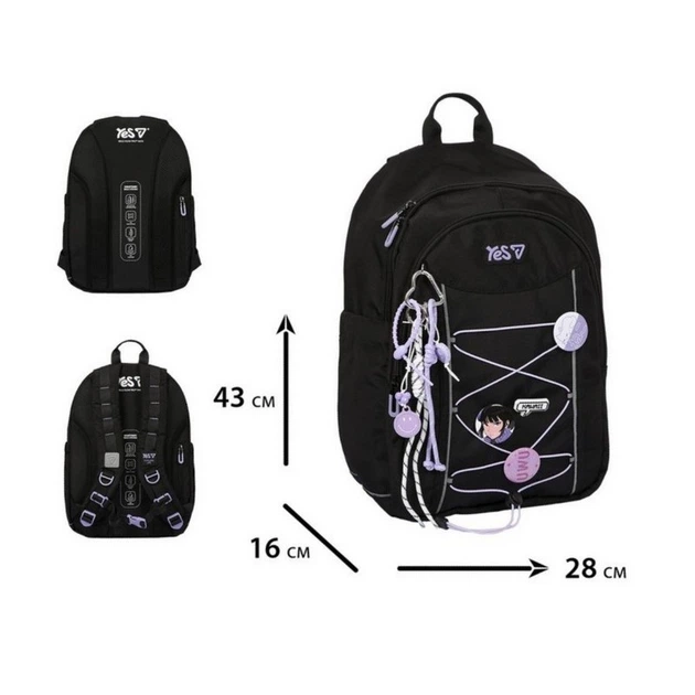 Рюкзак для подростка (городской) ортопедический Yes TS-60 Kawaii, для девочек, черный (550402) - Фото 8 Рюкзак для подростка (городской) ортопедический Yes TS-60 Kawaii, для девочек, черный (550402) - изображение 8