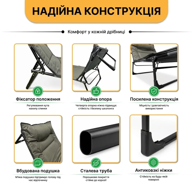 Складная кровать с встроенным матрасом 193x68x30 см полиэстер 600D Хаки - Фото 7 Складная кровать с встроенным матрасом 193x68x30 см полиэстер 600D Хаки - изображение 7