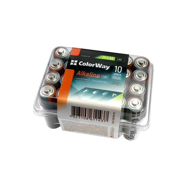 Батарейка ColorWay AA LR6 Alkaline Power (лужні) * 24 plastic box (CW-BALR06-24PB) - Фото 1 Батарейка ColorWay AA LR6 Alkaline Power (лужні) * 24 plastic box (CW-BALR06-24PB) - зображення 1