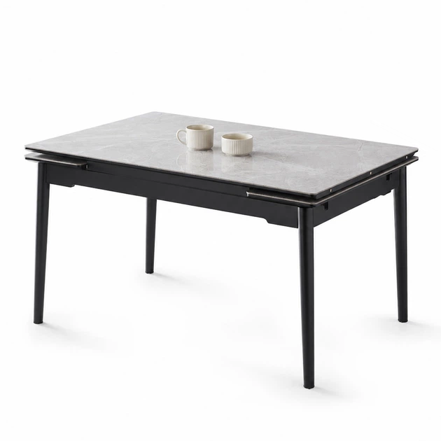Стол обеденный раскладной BONN II CERAMIC 140(200)*90 серый глянец/черный каркас Intarsio - Фото 1 Стол обеденный раскладной BONN II CERAMIC 140(200)*90 серый глянец/черный каркас Intarsio - изображение 1