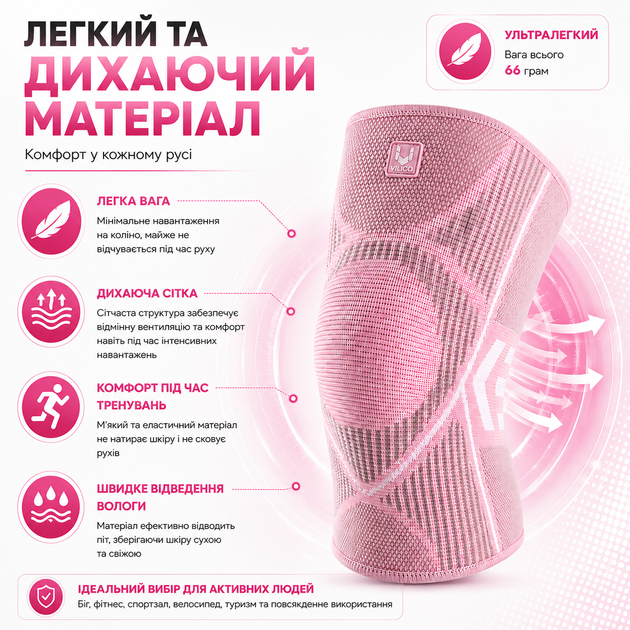 Наколенник компрессионный Vilico AB086 размер M 1 шт, розовый, для фитнеса, бега и ежедневной стабилизации колена - изображение 5