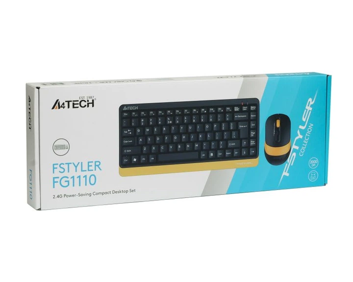 Комплект беспроводная клавиатура с мышью A4Tech Fstyler FG1110, черный+желтый цвет - изображение 7