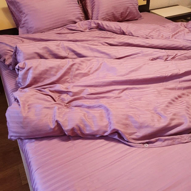 Постільна білизна KoTetextile з страйп-сатину сімейний 150-215 см (2шт) 50-70 2шт з резинкою димчасто-рожевий - зображення 3
