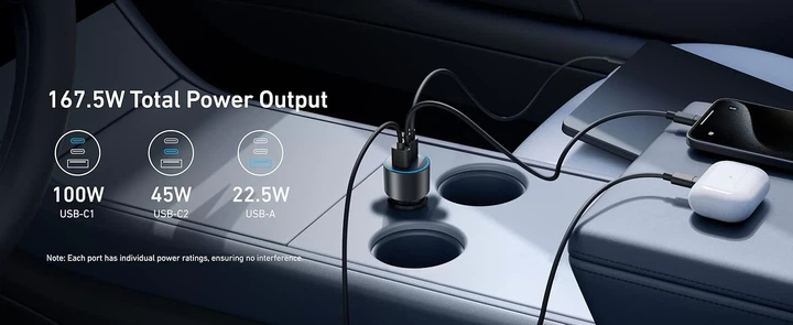 Автомобильное зарядное устройство Anker 167,5W A2737 (2 USB-C, 1 USB-A) - изображение 8