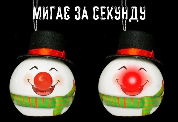 Прикраса декоративна Шар LED Сніговик 6,5 см пінополіуретан багатоколірний - Фото 2 Прикраса декоративна Шар LED Сніговик 6,5 см пінополіуретан багатоколірний - зображення 2