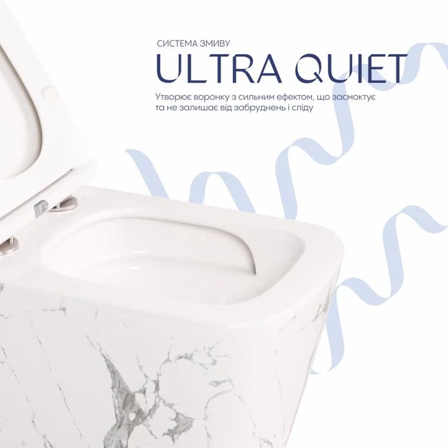 Унитаз подвесной Qtap Tern Ultra Quiet 520x345x325 мм Дюропласт Marble - изображение 5
