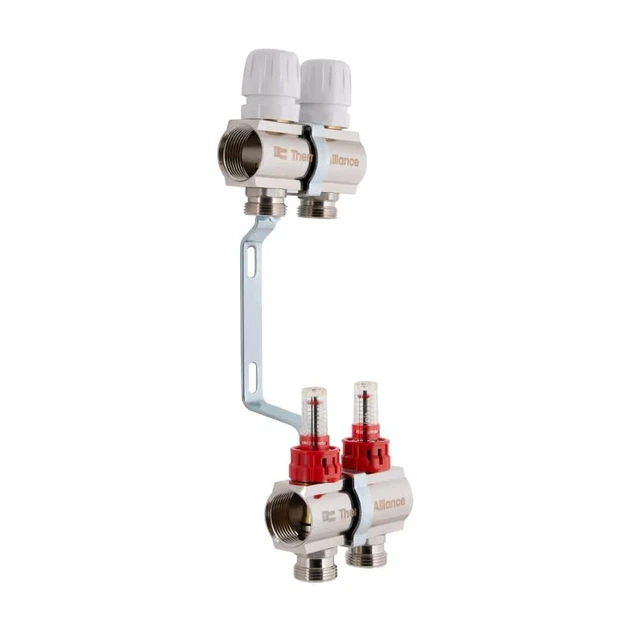 Коллектор латунный 1"x2 с расходомерами Thermo Alliance TAS235W2E для отопления 16 Бар - изображение 3
