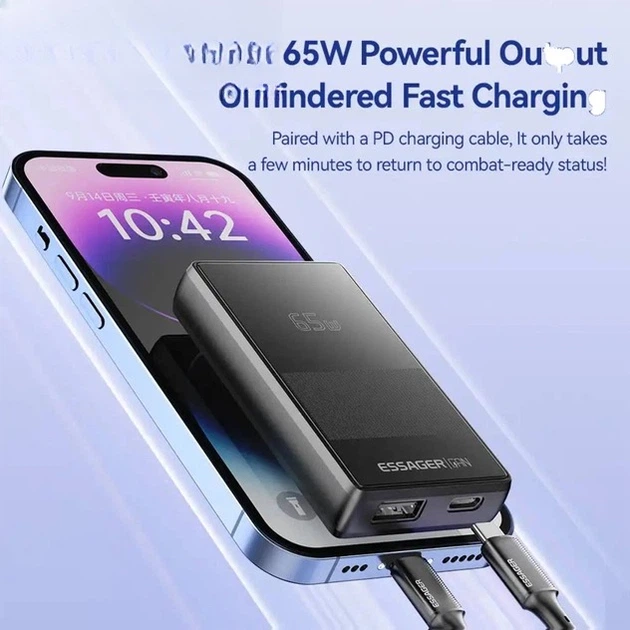 Зарядное устройство для быстрой зарядки Essager Ultra Thin Gan 65W Черный (ECT65W-QCB01-Z) - Фото 6 Зарядное устройство для быстрой зарядки Essager Ultra Thin Gan 65W Черный (ECT65W-QCB01-Z) - изображение 6