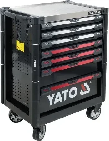 Шкаф-тележка для инструментов YATO с 7 ящиками 977 x 725 x 480 мм 2 ключа 4 колеса с тормозами YT-09032 - Фото 2 Шкаф-тележка для инструментов YATO с 7 ящиками 977 x 725 x 480 мм 2 ключа 4 колеса с тормозами YT-09032 - изображение 2
