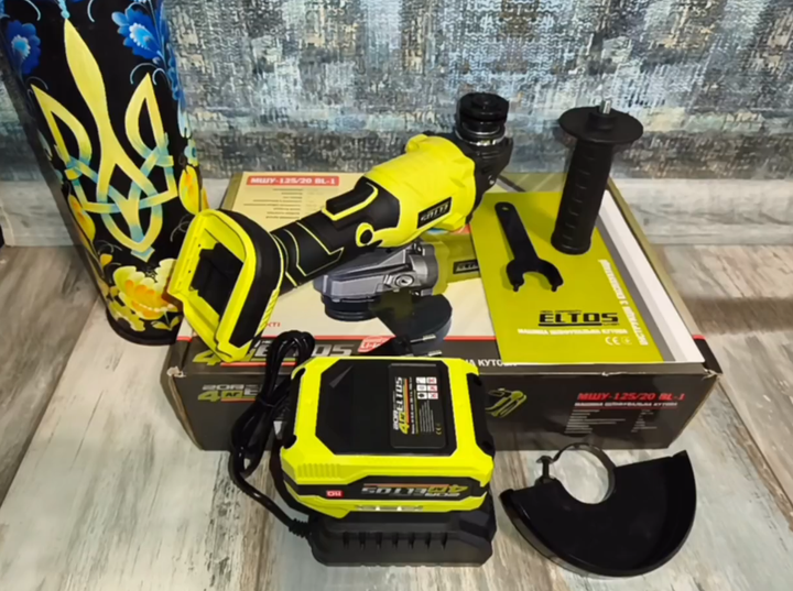 Акумуляторна болгарка ELTOS МШУ-125/20BL-1 20В BL, 125мм, 1x4Аг, 3 швидкості, кутова шліфмашина безщіткова для різки - зображення 7