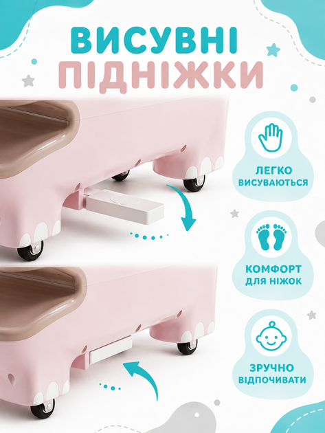 Детский толокар беговел каталка с тихими EVA-колесами 6 дюймов выдвижными подножками до 20 кг розовый 52×23×40 см (49676141) - Фото 5 Детский толокар беговел каталка с тихими EVA-колесами 6 дюймов выдвижными подножками до 20 кг розовый 52×23×40 см (49676141) - изображение 5