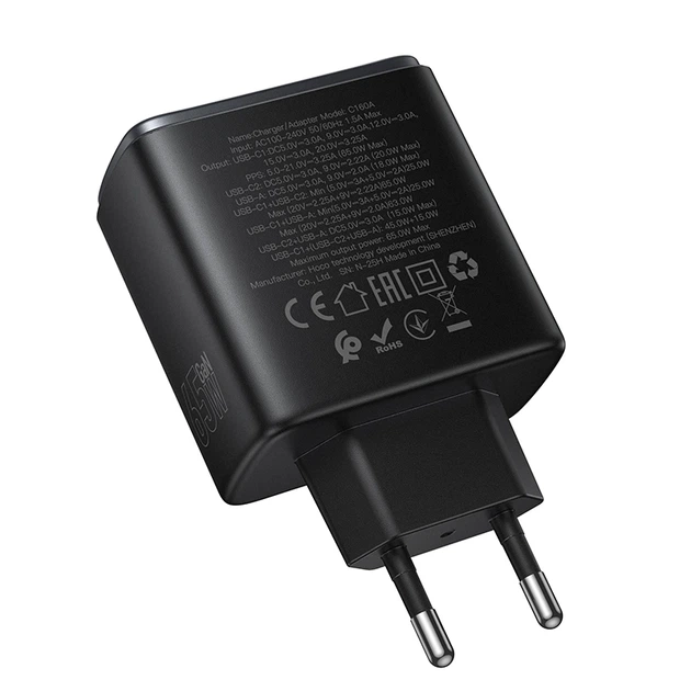 Мережевий зарядний пристрій HOCO C160A Upgrade PD65W(2C1A) charger Black - Фото 6 Мережевий зарядний пристрій HOCO C160A Upgrade PD65W(2C1A) charger Black - изображение 6