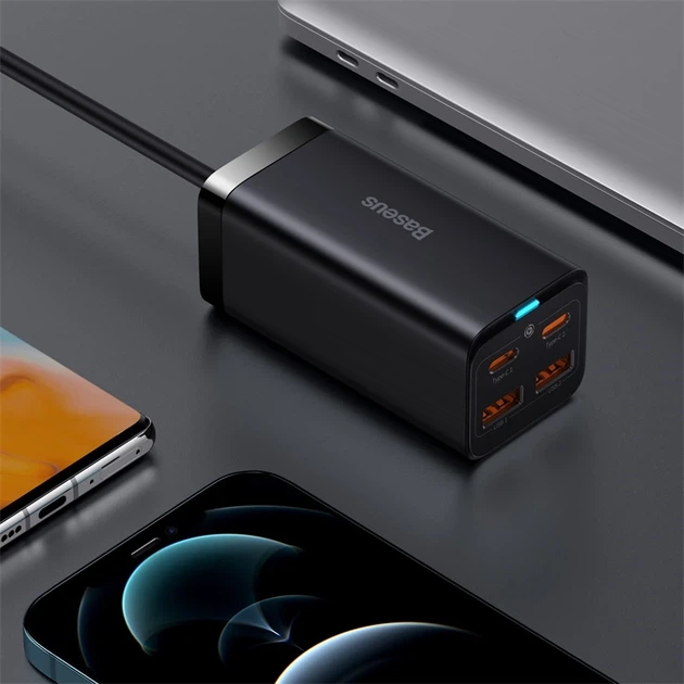 Мережевий зарядний пристрій Baseus GaN3 Pro Desktop Fast Charger 2U+2C 100W EU Black - Фото 9 Мережевий зарядний пристрій Baseus GaN3 Pro Desktop Fast Charger 2U+2C 100W EU Black - изображение 9