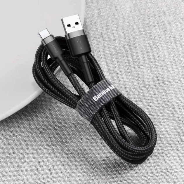 Кабель Baseus Cafule Cable USB For Type-C 3A 0.5m Gray+Black - Фото 6 Кабель Baseus Cafule Cable USB For Type-C 3A 0.5m Gray+Black - зображення 6