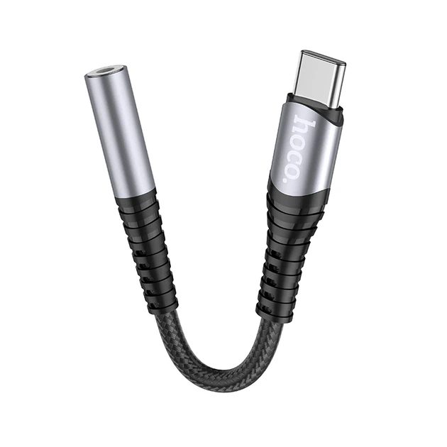 Аудіокабель HOCO LS33 Type-C to 3.5 female, nylon braid, 0,12m, Metal Gray - Фото 3 Аудіокабель HOCO LS33 Type-C to 3.5 female, nylon braid, 0,12m, Metal Gray - зображення 3
