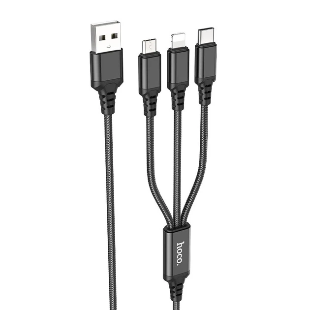 Кабель HOCO X76 3-in-1 Super charging cable (iP+Type-C+Micro) Black - Фото 1 Кабель HOCO X76 3-in-1 Super charging cable (iP+Type-C+Micro) Black - изображение 1