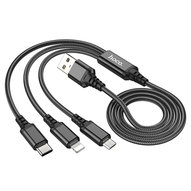 Кабель HOCO X76 3-in-1 Super charging cable (iP+Type-C+Micro) Black - Фото 4 Кабель HOCO X76 3-in-1 Super charging cable (iP+Type-C+Micro) Black - изображение 4