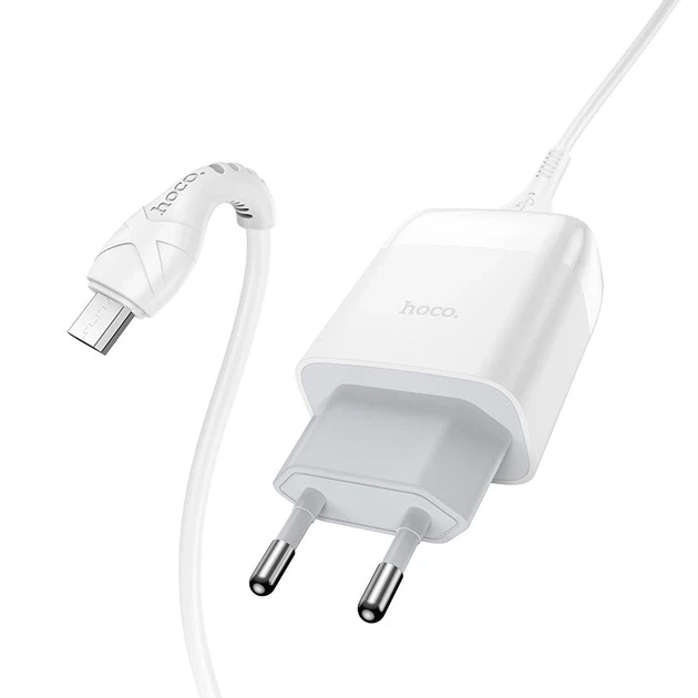 Мережевий зарядний пристрій з кабелем HOCO C72Q Glorious single port QC3.0 charger set(Micro) 18W White - Фото 1 Мережевий зарядний пристрій з кабелем HOCO C72Q Glorious single port QC3.0 charger set(Micro) 18W White - зображення 1