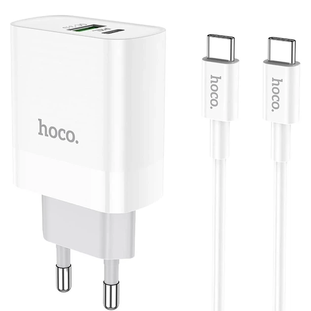 Мережевий зарядний пристрій з кабелем HOCO C80A Rapido PD20W+QC3.0 charger set (Type-C TO Type-C)(EU) White - Фото 1 Мережевий зарядний пристрій з кабелем HOCO C80A Rapido PD20W+QC3.0 charger set (Type-C TO Type-C)(EU) White - изображение 1