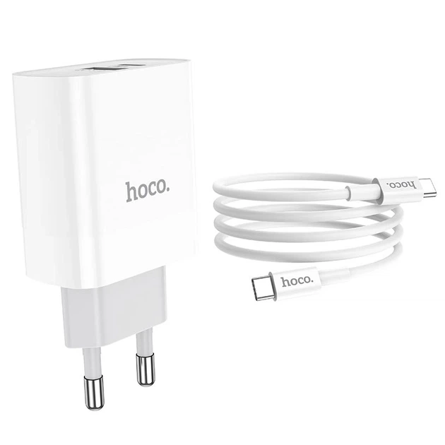 Мережевий зарядний пристрій з кабелем HOCO C80A Rapido PD20W+QC3.0 charger set (Type-C TO Type-C)(EU) White - Фото 4 Мережевий зарядний пристрій з кабелем HOCO C80A Rapido PD20W+QC3.0 charger set (Type-C TO Type-C)(EU) White - изображение 4
