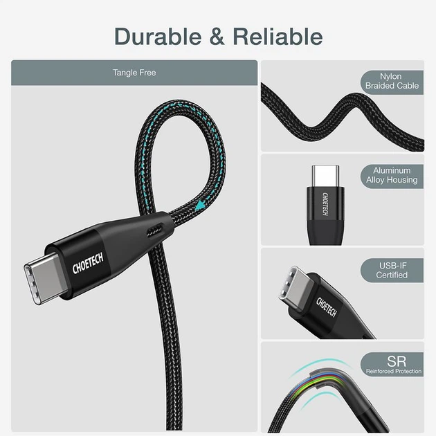 Кабель Choetech XCC-1008,USB 2.0, Power Delivery (PD), до 100 Ватт C-папа/C-папа, 1.8 м - Фото 5 Кабель Choetech XCC-1008,USB 2.0, Power Delivery (PD), до 100 Ватт C-папа/C-папа, 1.8 м - изображение 5