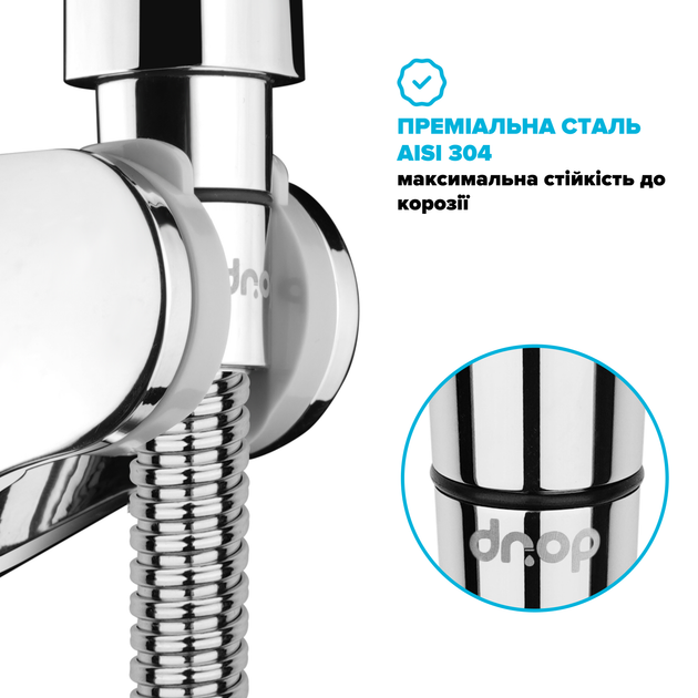 Шланг для душа DROP SH-HM175-PRM-SL - из нержавеющей стали с двойным Анти-Твистом 175 см хром - изображение 8