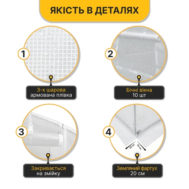 Теплица ProDobro Garden 18 м² усиленная стальной каркас 600x300x200 см белая - Фото 4 Теплица ProDobro Garden 18 м² усиленная стальной каркас 600x300x200 см белая - изображение 4