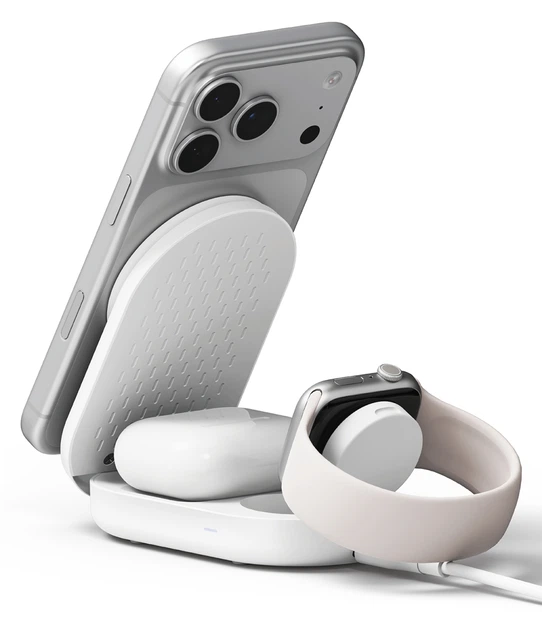 Док-станция Ringke Qi2 25W 3-in-1 Magnetic Wireless Charging folding Stand Charger White (CS1202RS) - изображение 2