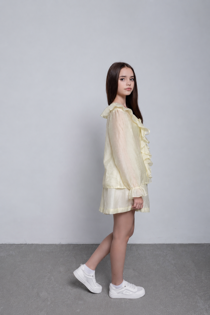 Костюм з рюшами для дівчинки (сорочка+топ+шорти) CVETKOV FAMILY MARK 140 Жовтий (cvet2000000300818) - зображення 3