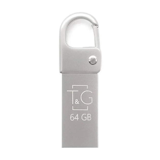 Флешка USB 64GB T&G Metal USB 2.0 моноблок серебристый с карабином - Фото 1 Флешка USB 64GB T&G Metal USB 2.0 моноблок серебристый с карабином - изображение 1