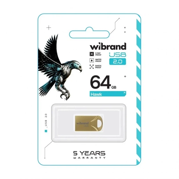 Флеш-пам'ять USB 64GB Wibrand Hawk USB 2.0 пластикова золотиста з кришкою - зображення 2