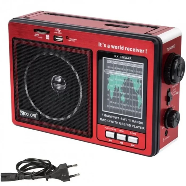 Радиоприемник портативный Golon RX-006UAR с аккумулятором, USB, MicroSD, 250х167х85мм Red - изображение 8