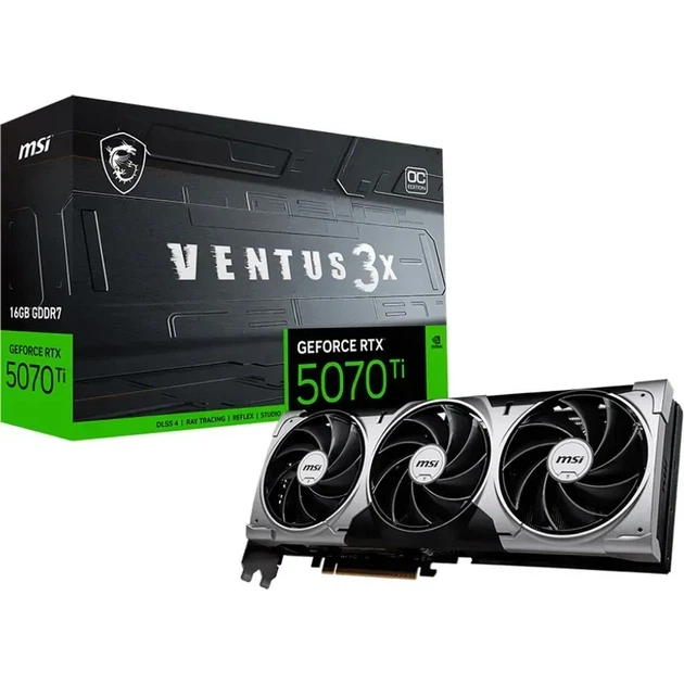 Видеокарта MSI GeForce RTX 5070 Ti VENTUS 3X (RTX 5070 Ti 16G VENTUS 3X) - Фото 1 Видеокарта MSI GeForce RTX 5070 Ti VENTUS 3X (RTX 5070 Ti 16G VENTUS 3X) - изображение 1